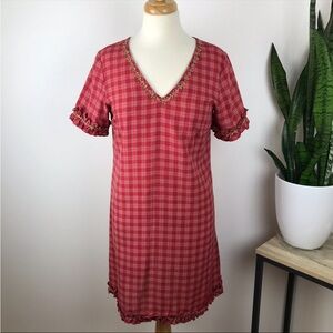 Double D Ranchwear Red Plaid V-Neck Dress